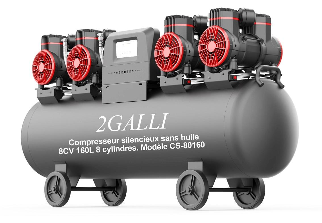 2GALLI Compresseur silencieux CS80160 8 CV 160L 8 cylindres Monophasé