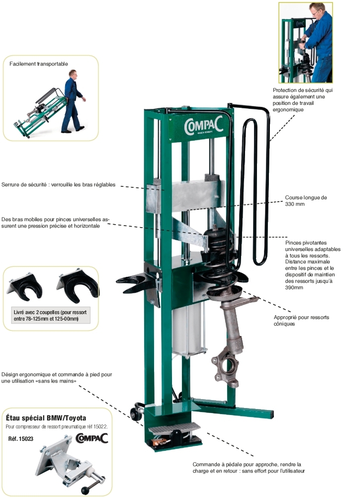 COMPAC Compresseur de ressort pneumatique sur roues MacPherson